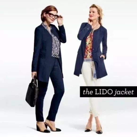 Cabi Lido Knit Jacket Navy Blue Button Up Mid-Length Coat Size M - Picture 1 of 12